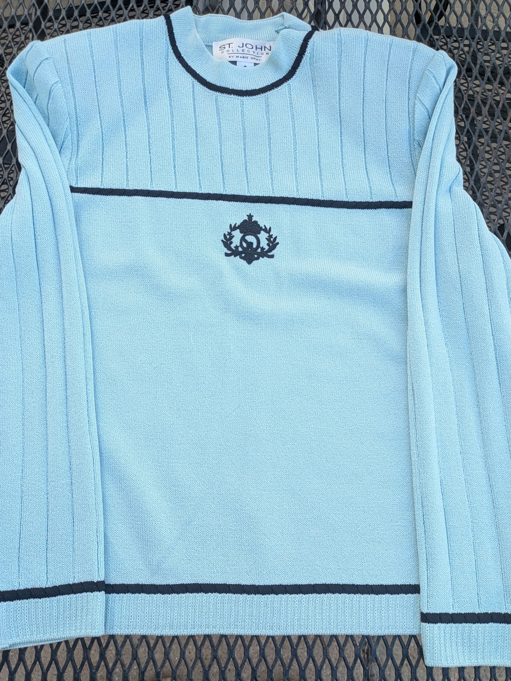 St. John Women's Light Blue Knit Sweater with Crest
